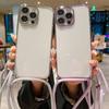 Crossbody Lanyard Plating Case For Samsung Galaxy S23 S22 Ultra S20 Plus S21 FE A33 A53 A54 Camera Protect Soft Shockproof Cover
