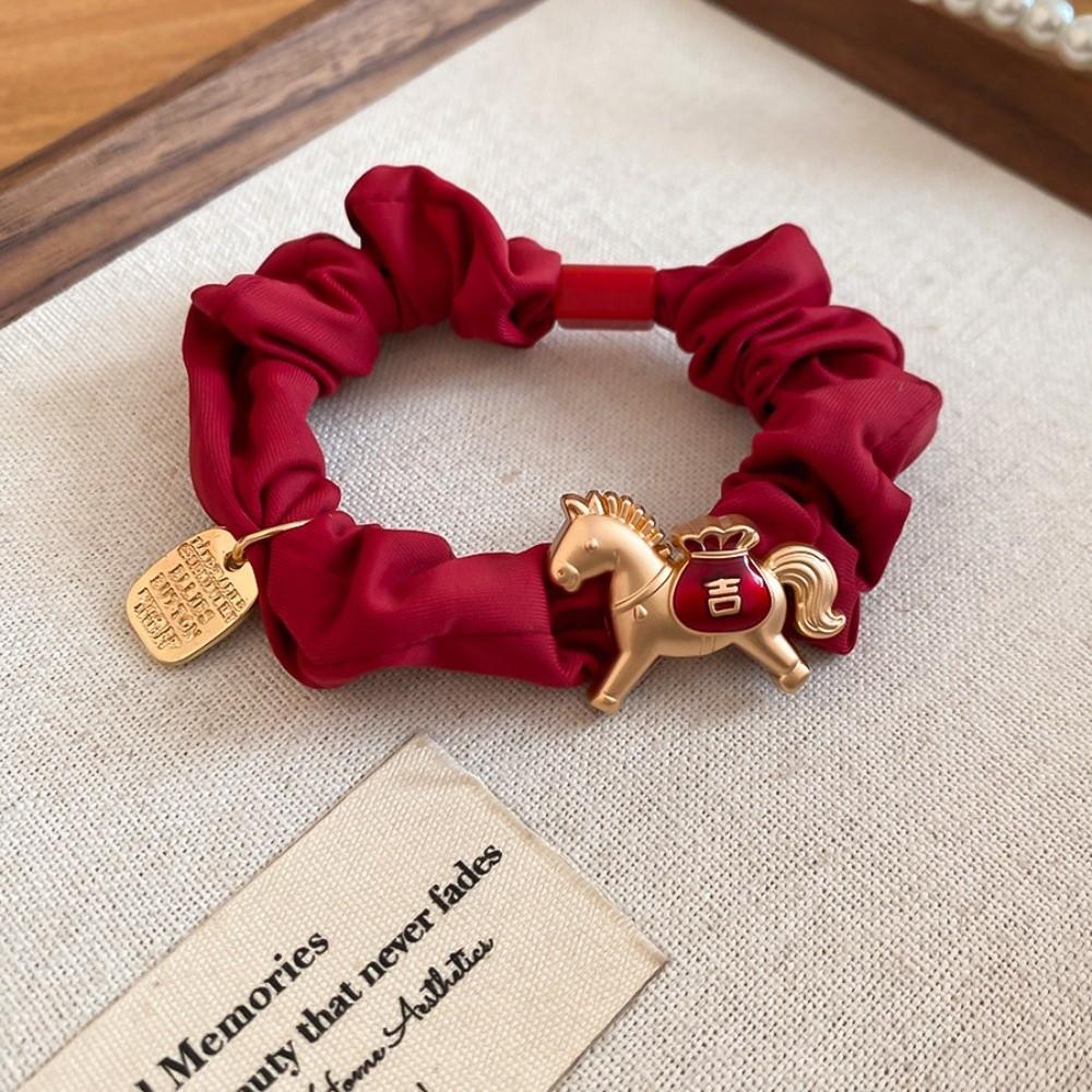 Zinc Zinc Alloy Zodiac Horse Hair Rope Wrinkle Chinese Children Hair Band Red Hair Scrunchies  Kids