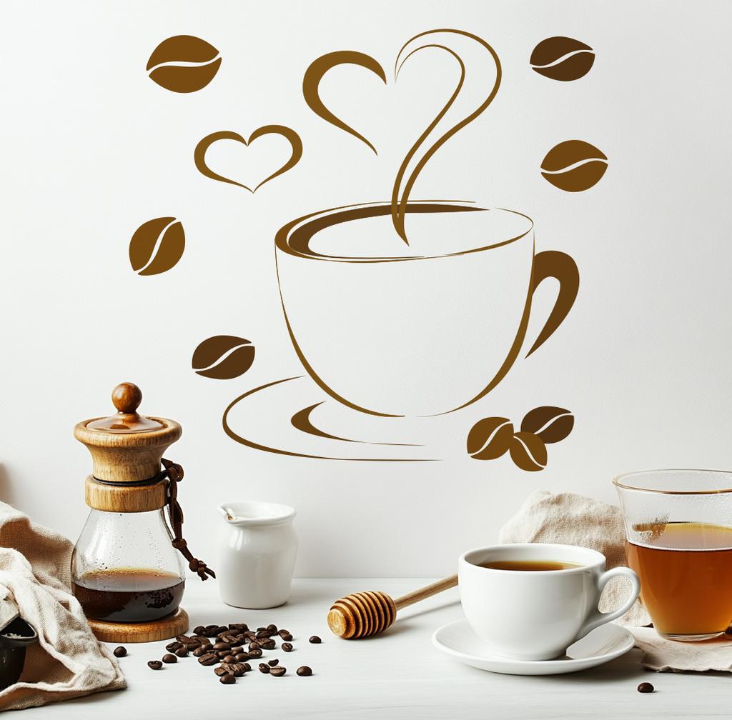 Creative Cartoon Coffee Cup Wall Stickers, Removable Self-Adhesive for Bedroom Living Room Background Decor