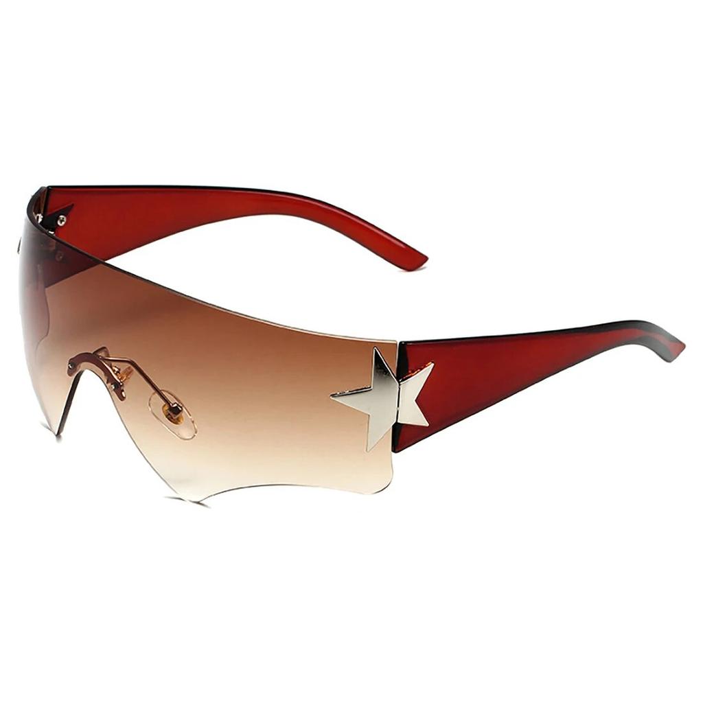 New Punk Rimless Five Star Sunglasses Y2k Luxury  Designer One Piece Goggles UV400 Women Driving Cycling Eyewear