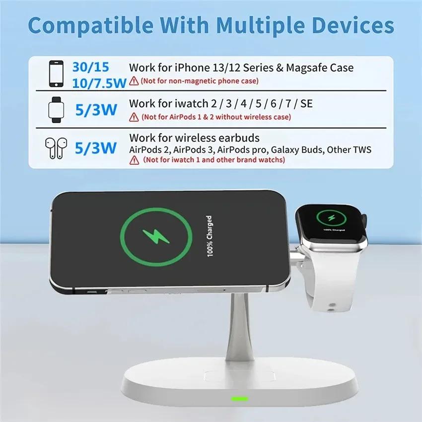 3 in 1 30W Magnetic Wireless Charger Stand Macsafe For iPhone 15 14 13 12 Pro Max Airpods Apple Watch 8 7 Fast Charging Station
