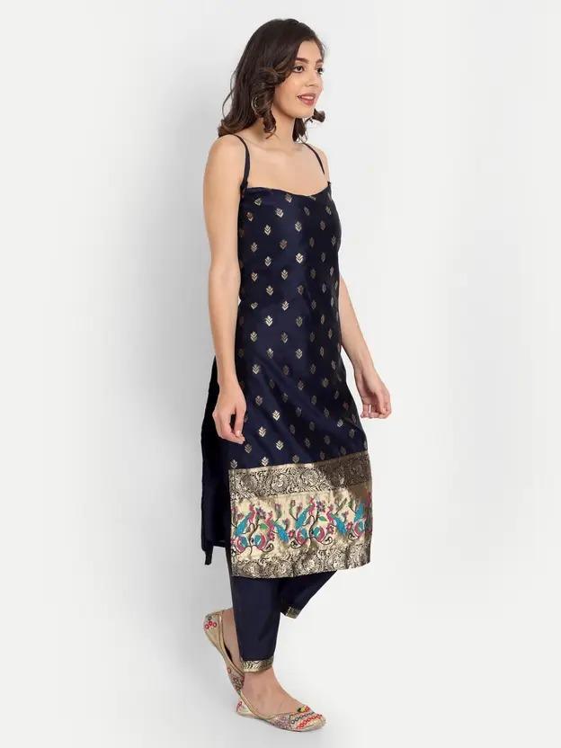 Women's Designer Party Wear Sleeveless Cotton Silk Salwar Kameez Kurta Pant Dupatta Set