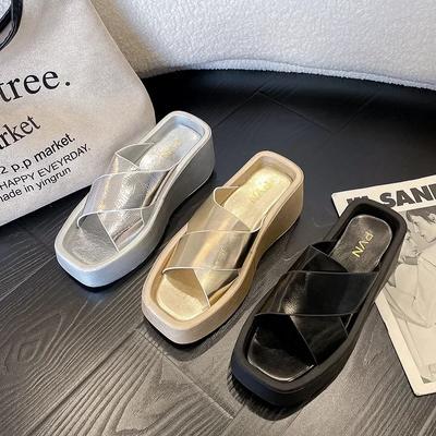 Markendesigner-Hausschuhe Neue Damen-Plattform-Peep-Toe-Sandalen mit klobigen Keilen, Strand-Slipper-Sandalen Chanclas Mujer 2024