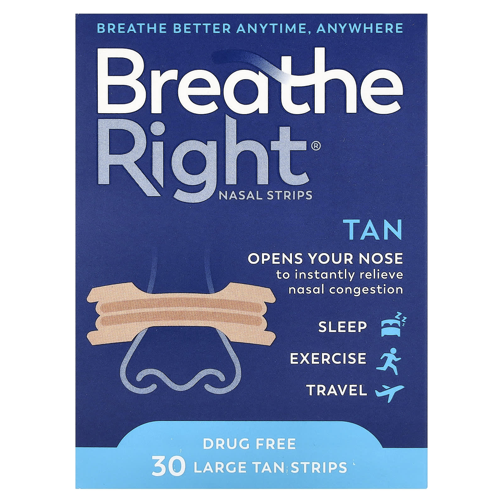 

Nasal Strips, Large, Tan, 30 Strips