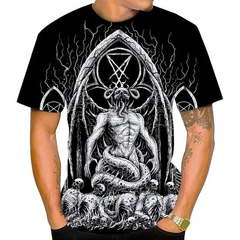 Summer  Devil Satan Print T-shirt 3D Men Short Sleeved Tee Shirt Fashion Harajuku Hip Hop Casual Unisex Streetwear