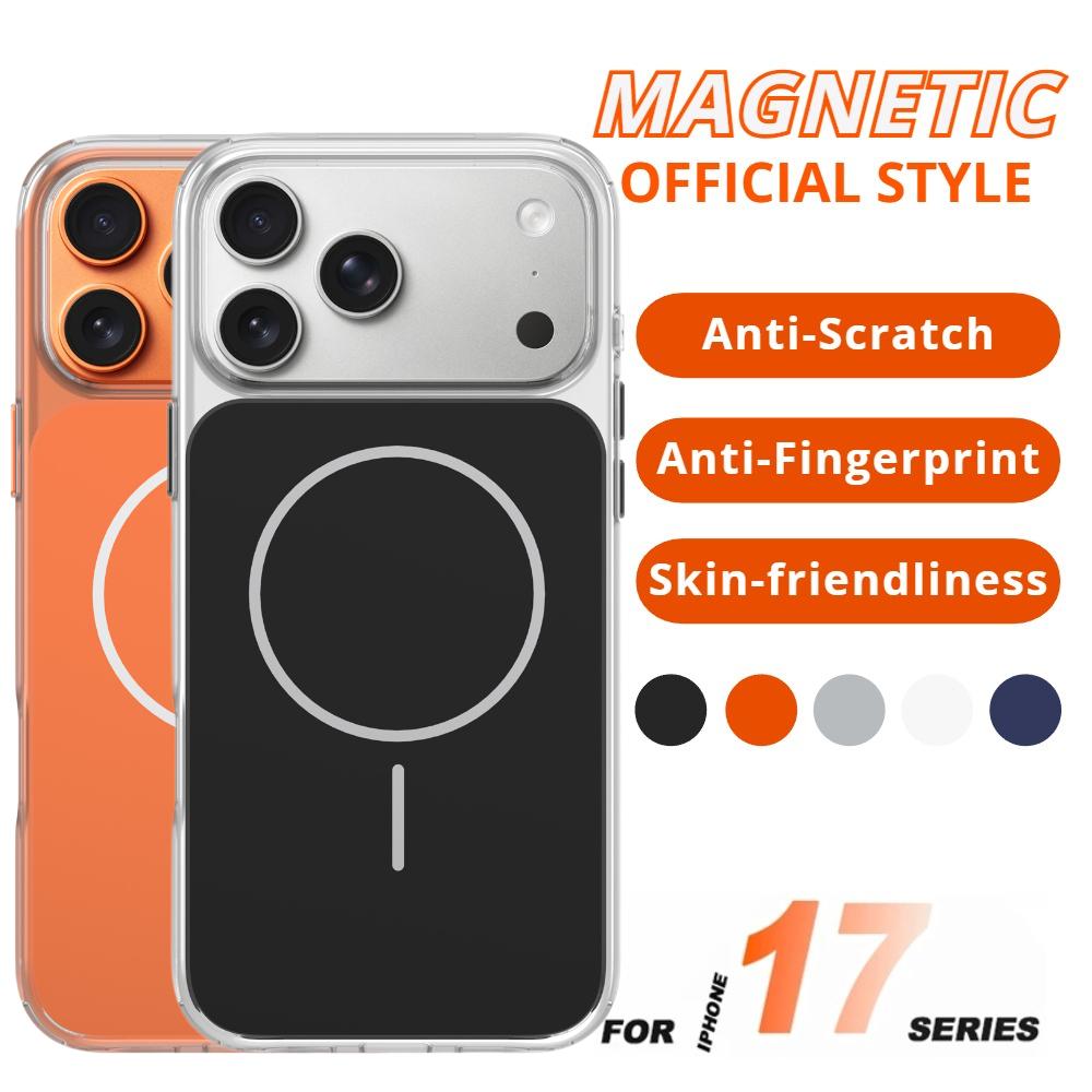 iPhone 17 Air 17 Pro Max 16Pro 15 14 Pro için Metal Düğmeli Şeffaf Manyetik Telefon Kılıfı Magsafe Şeffaf Kablosuz Şarj Sert Koruyucu Kapak