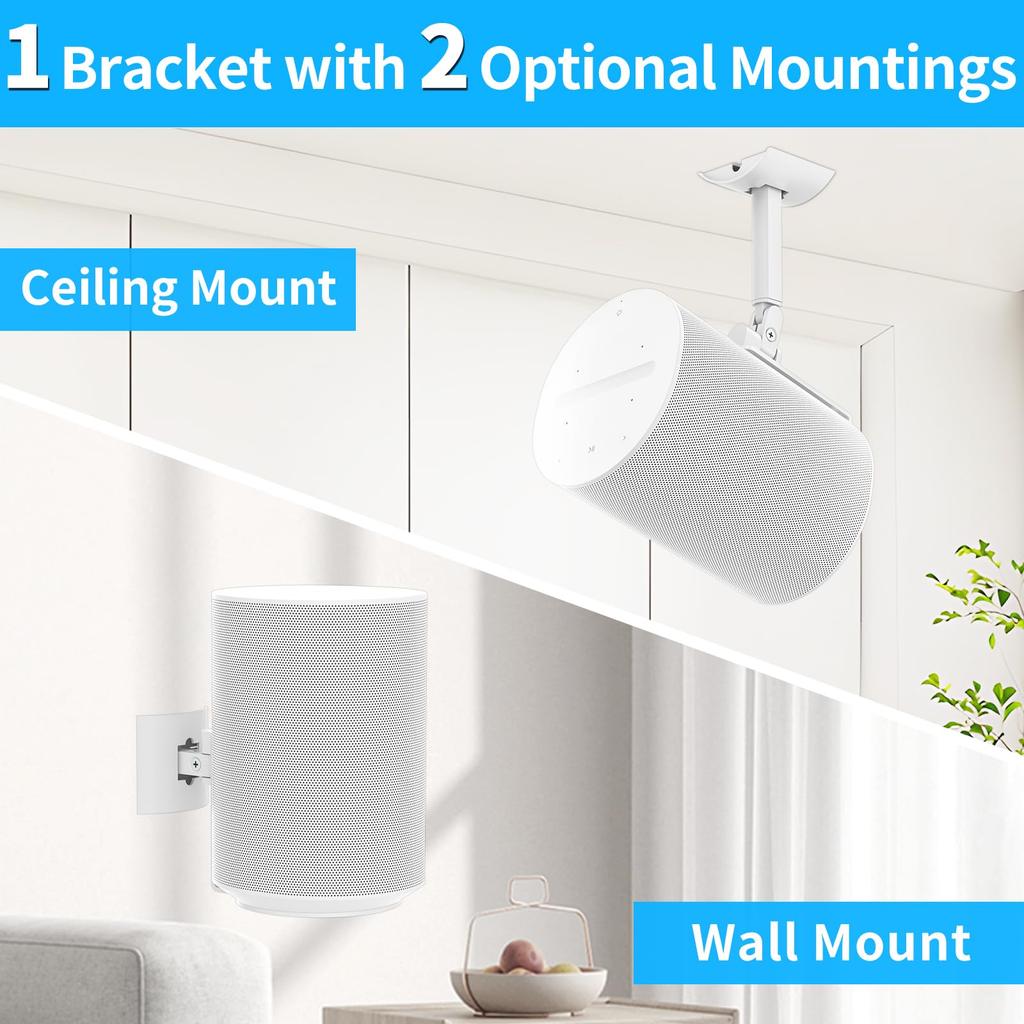 Yibracki Speaker Wall Mount or Ceiling for Sonos Era 100 Wireless Tilt Swivel Adjustable Mount Heavy Duty Mount Speaker White - &