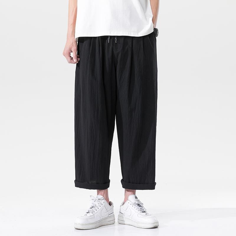 Herren Retro Japanische Leinen Weitbein Haremshose - Lockere Passform, Übergröße, Trendig, Leicht, Lässig