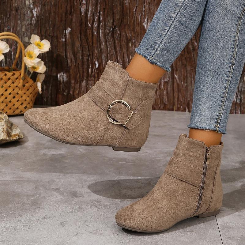 

Женская обувь 2024 года, горячая распродажа, женские ботинки с боковой молнией, модные женские ботинки с пряжкой на ремне, для офиса и карьеры, новые большие размеры, однотонные ботильоны 42