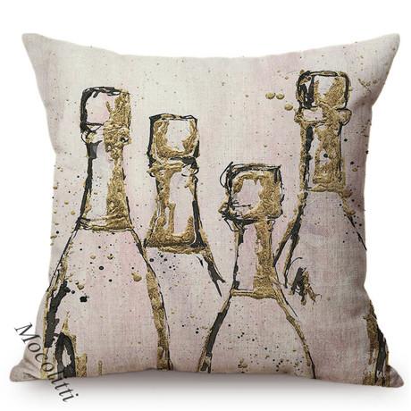 European Champagne Bottle Design 3D Oil Painting Concise Home Decoration Throw Pillow Case Cotton Linen Sofa Chair Cushion Cover