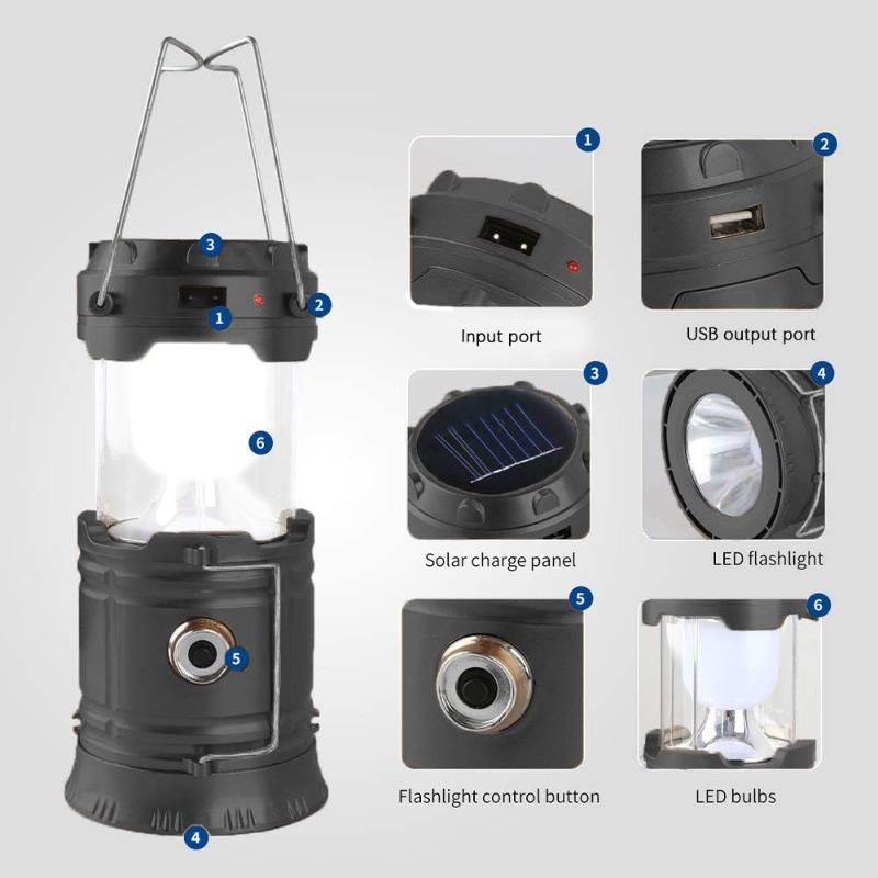 LED Camping Lantern Solar and Rechargeable Lantern Flashlight Collapsible and Portable Light for Daily/Camp/Hiking/Night Fishing