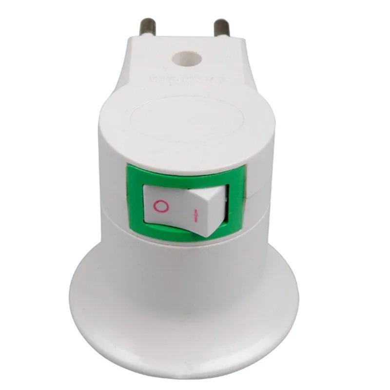 E27 EU Plug Socket Bulb Socket Adapter Converter 250V 6A White Night Light, with Power Switch Control Switch Convenient