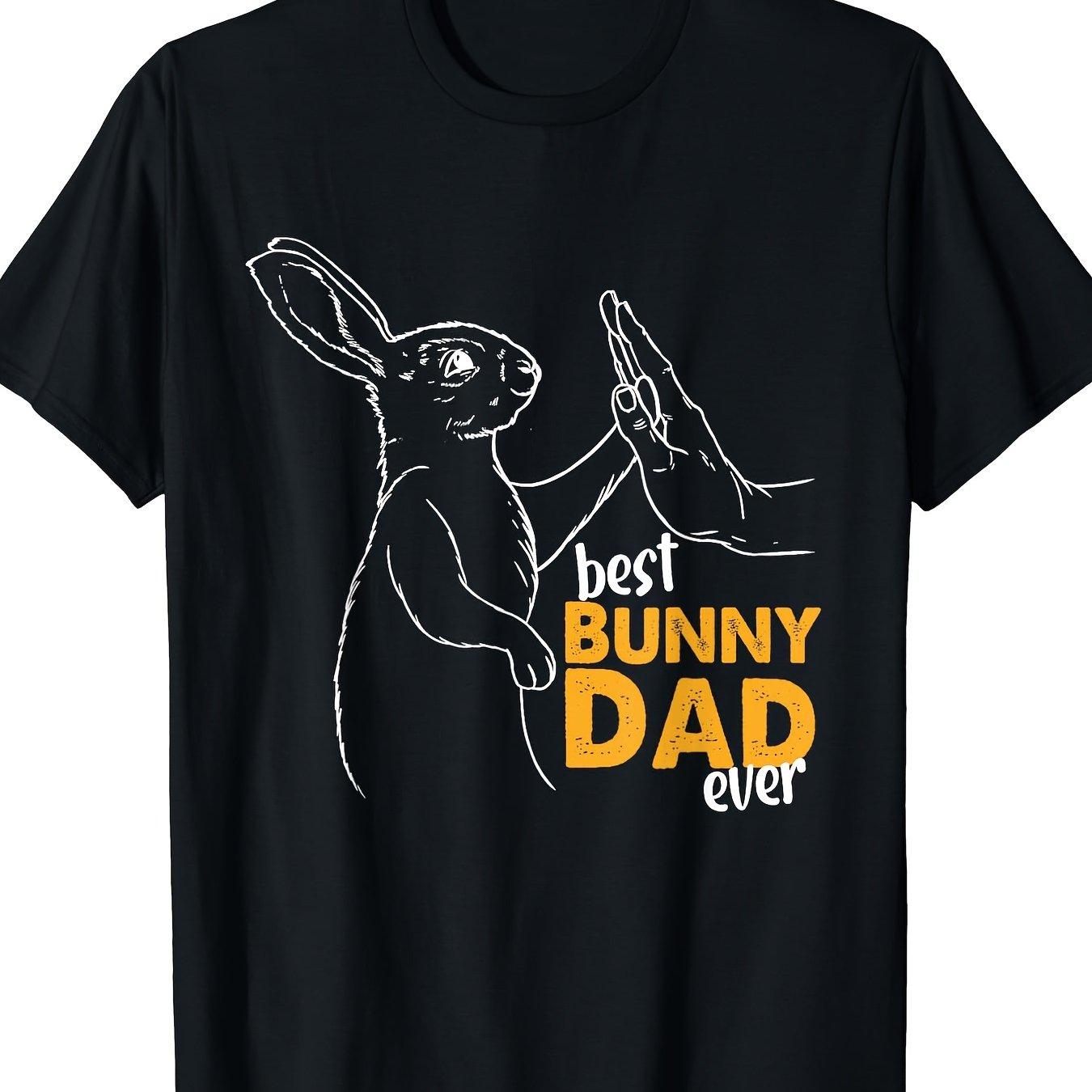 Best Bunny Dad Ever Rabbit High Five Graphic Tee Soft Cotton Casual Mens TShirt S