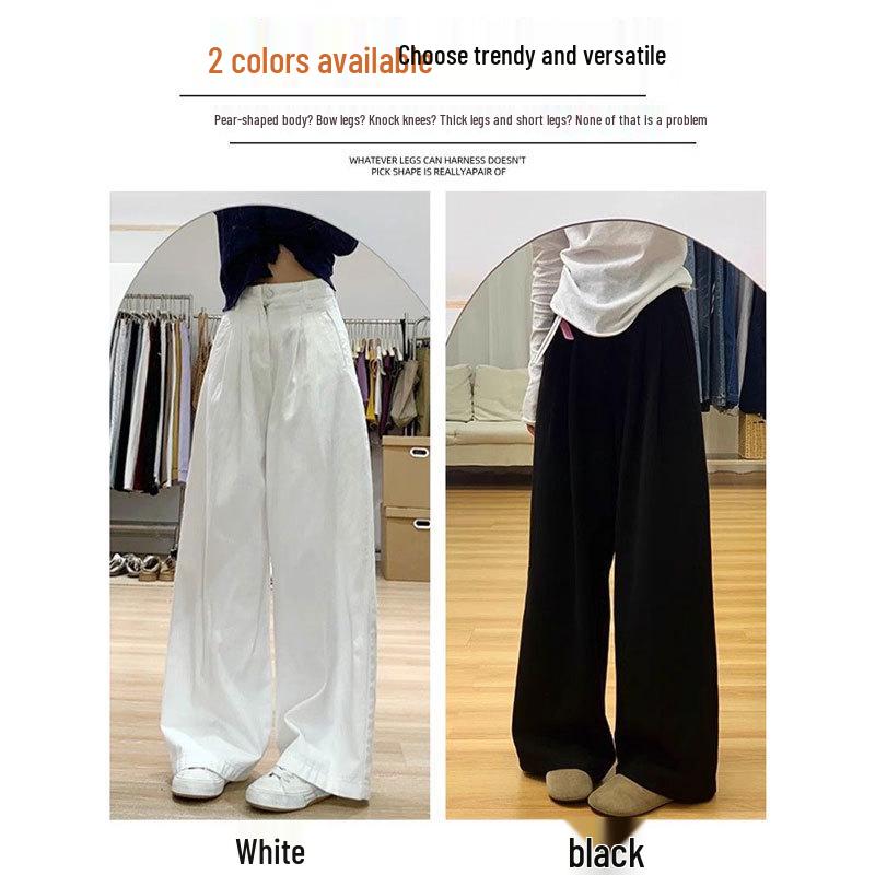 American Style Plus Size Wide-Leg Jeans for Women - High-Waisted, Pleated, Loose-Fit for Slimming Effect