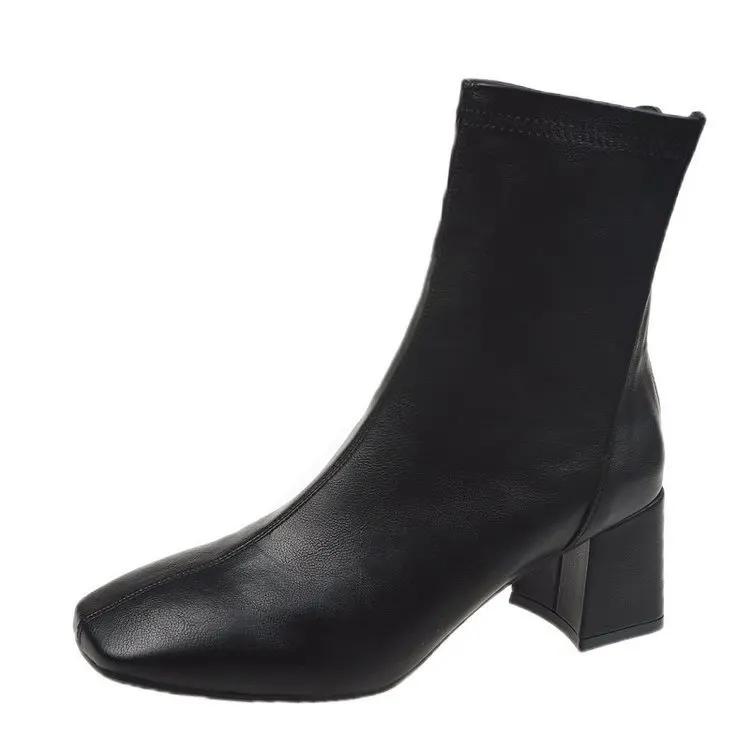 Jaro/podzim Dámské kotníkové boty na čtvercovém podpatku Dámské motorkářské boty Plus Size 34-43 Zapatos De Mujer Botas