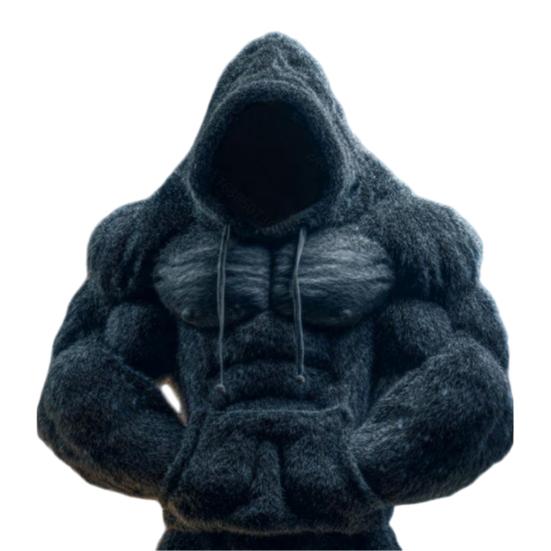 Yousheng Men Muscle Hoodie 3D Pattern Fuzzy Pullover Muscular Long Sleeve Warm Hooded Sweatshirt for Casual Sports Streetwear Fashion