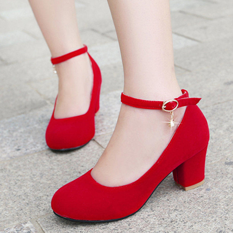 Bombas de mujer Sexy Bride Party Tacón grueso Piel de punta redonda Zapatos  de tacón alto para dama de oficina comprar a buen precio — entrega  gratuita, reseñas reales con fotos — Joom