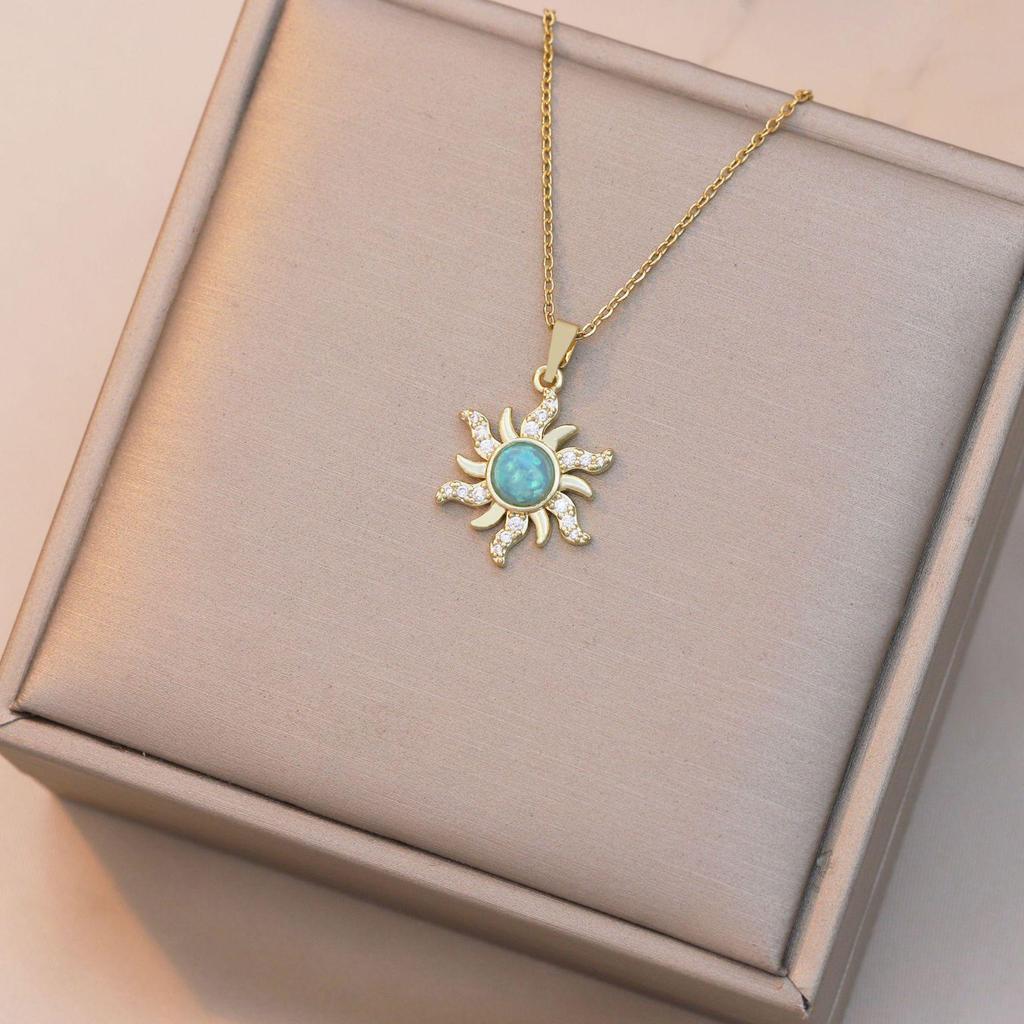 Sunflower Zircon Pendant Necklace - Trendy Titanium Steel Design for Women