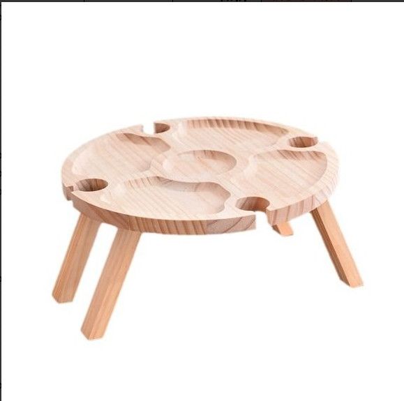 Camping Small Table Fruit Red Wine Camping Wooden Tray Dinner Plate Folding Round Wine Table Outdoor Fireplace Wooden Tray
