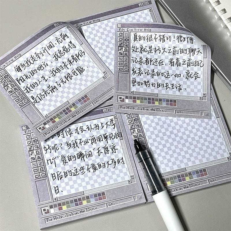 5Pcs Unique Daily Planning Square Sticky Notes Pad Creative Retro Sticky Notes Computer Drawing Board Square Sticky Notepad