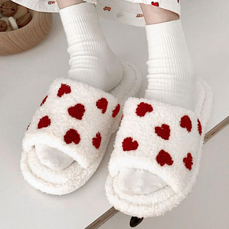 Petit Heart Winter Women s Fur Slippers Office Slippers Living Room Slippers white