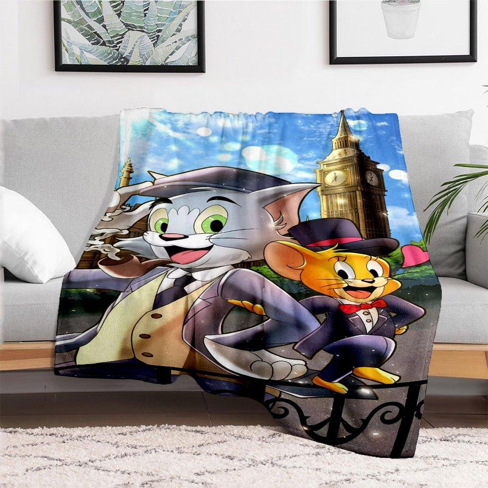 "Tom & Jerry: Classic Cartoon Characters Art Print Poster"Blanket Flannel Throw Blanket for Sofa, Bed, Travel, Camping, Office