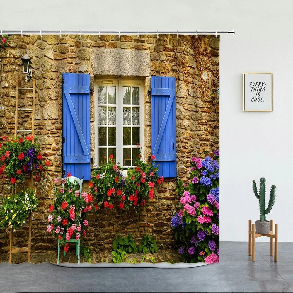 European Rural Town Street Landscape Printing Shower Curtain For Bathroom Curtains Waterproof Polyester Home Decor With Hooks