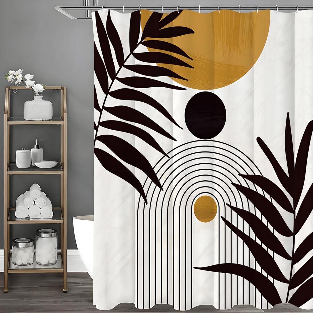 Modern Leaf Arch Sun Shower Curtain, Bathroom Decorative Shower Curtain, Waterproof Shower Curtain with Hooks