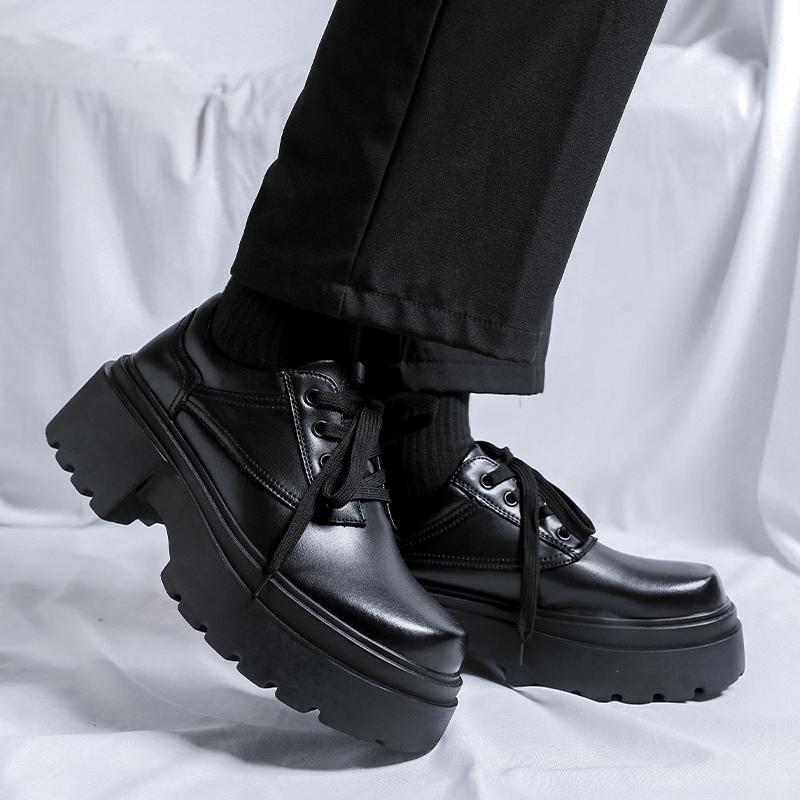 Svarta herrskor med tjock sula av hög kvalitet Mångsidig modedesignerstil Bröllopsfest Utomhusfritid Höjdhöjande skor