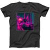 Synthwave Vaporwave Sonnenuntergang Palmen 80er 90er Illustration T-Shirt Sweatshirt Hoodie für Herren Damen Kinder Hergestellt in Kanada Schwarz