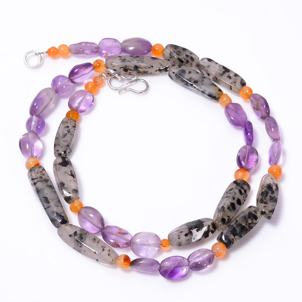 Natural Dot Quartz Amethyst Carnelian Smooth Beads Necklace 3-21 Mm 18" UB-8593