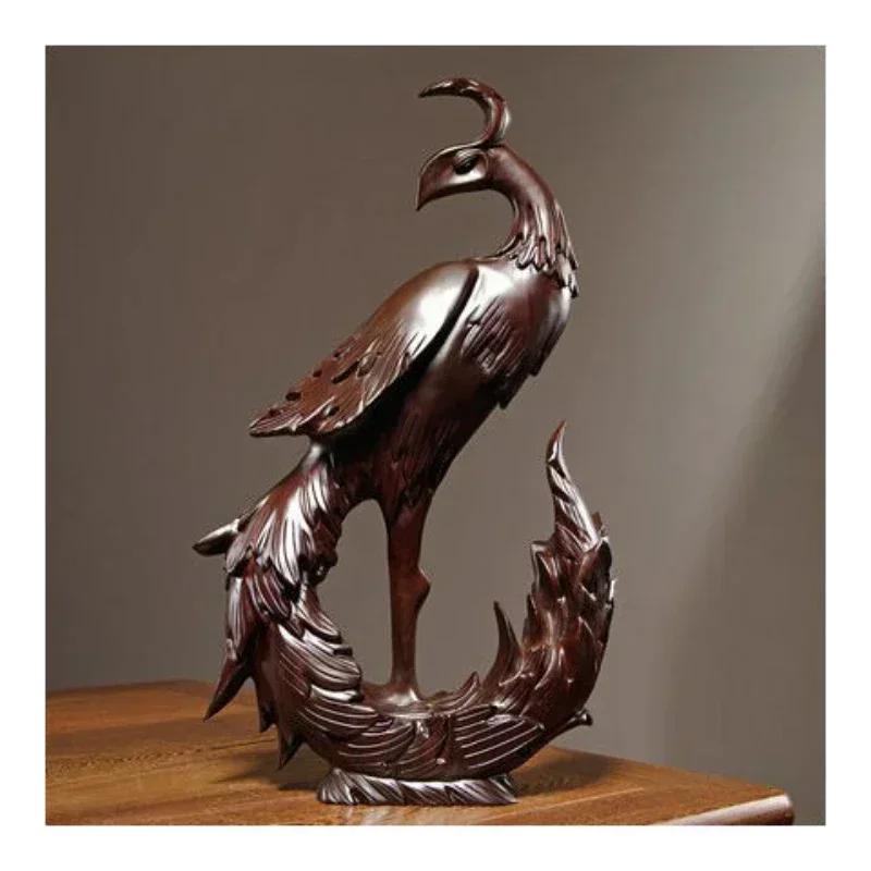 

1 шт. Резьба по дереву из цельного дерева, ремесла, гостиная, спальня, кабинет, стеллаж для выставки товаров, украшение для дома, имитация формы феникса, подарок на новоселье H 11CM