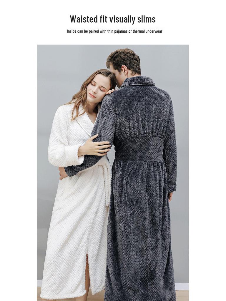 Women's & Men's Extended Length Winter Plush Flannel Bathrobe & Pajamas Set