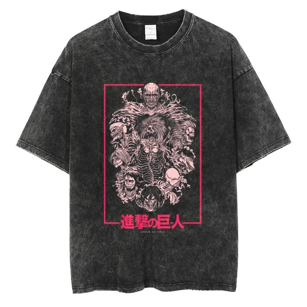 Attack On Titan Eren Yeager Vintage Japanese Style Washed Oversized T-Shirt | Unisex Anime Streetwear Tee