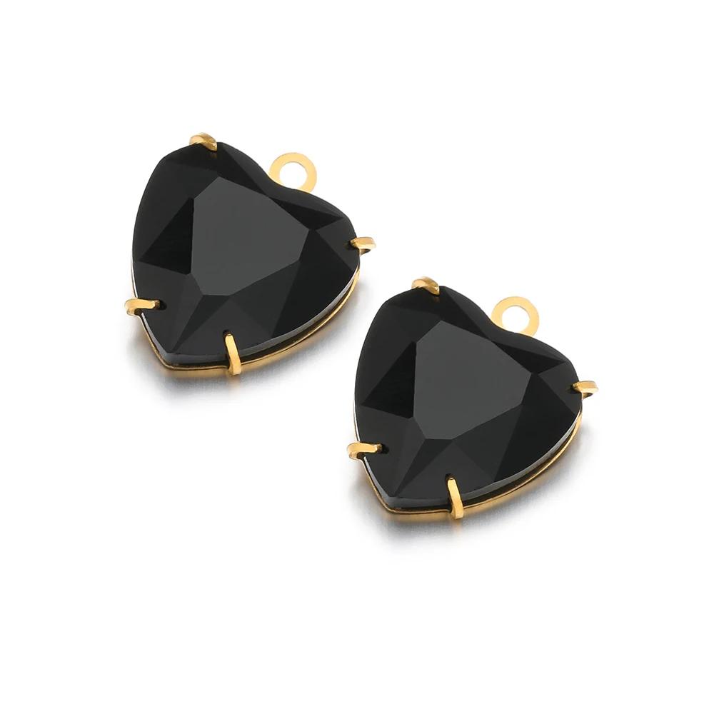 5pcs Stainless Steel 12mm Heart Crystal Glass Charms for DIY Jewelry Exquisite Necklace Bracelets Findings Earrings Making