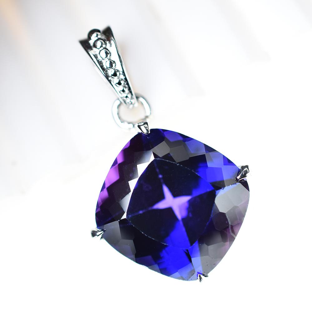 

23 Ct Natural Blue Sapphire Certified Square 925 Sterling Silver Pendant MY.PDS-341-NS 13.7 mm approx. синій