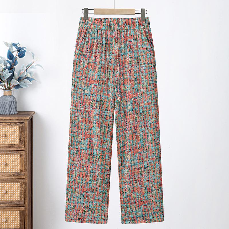 

Summer Breathable Printed Elastic Waist Straight-Leg Trousers for Middle-Aged & Elderly Women 5XL [Recommended 70-77.5 kg]