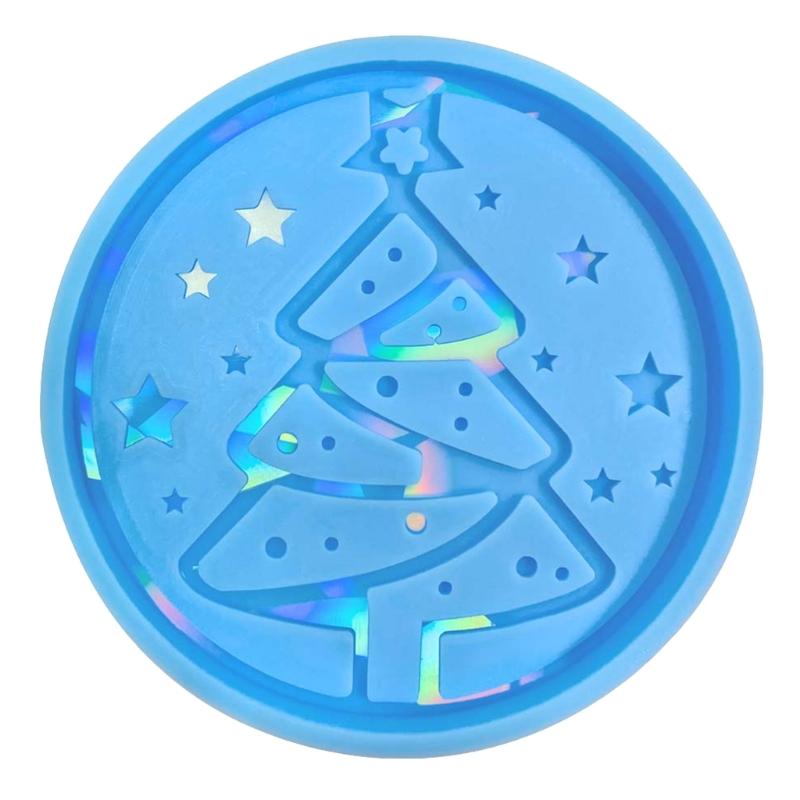 

Diy Homemade Tray Mold Coffee Coaster Light Shadow Christmas Tree Silicone Mold Round Placemat Mold for Diy Crafts 1 синій