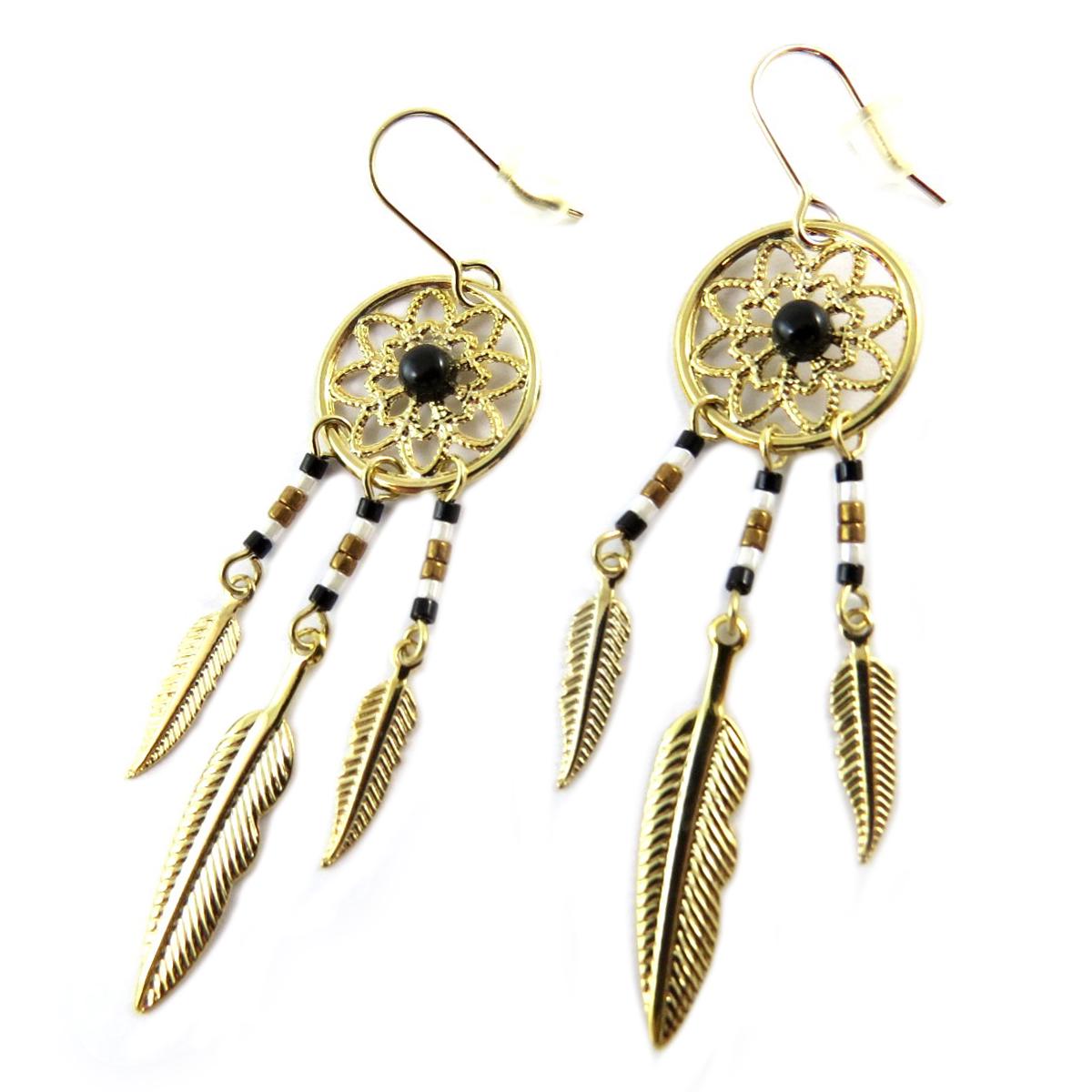 

7bis [Q1423] - Серьги Craft Boho черное золото (ловец снов) - 50x15 мм