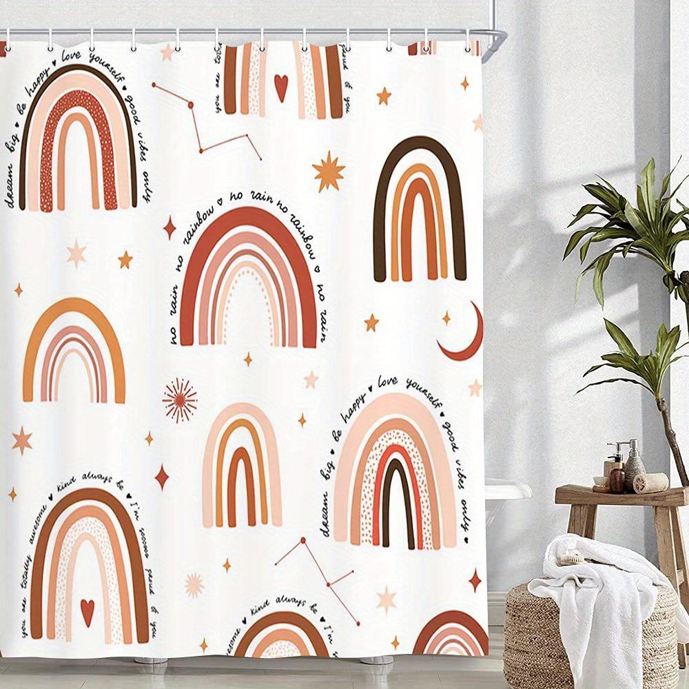 

Boho Rainbow Shower Curtain, Mid-Century Abstract Modern Design, Cute Sun & Moon, Colorful Teen/Kids Bath Decor, Polyester 90X180cm