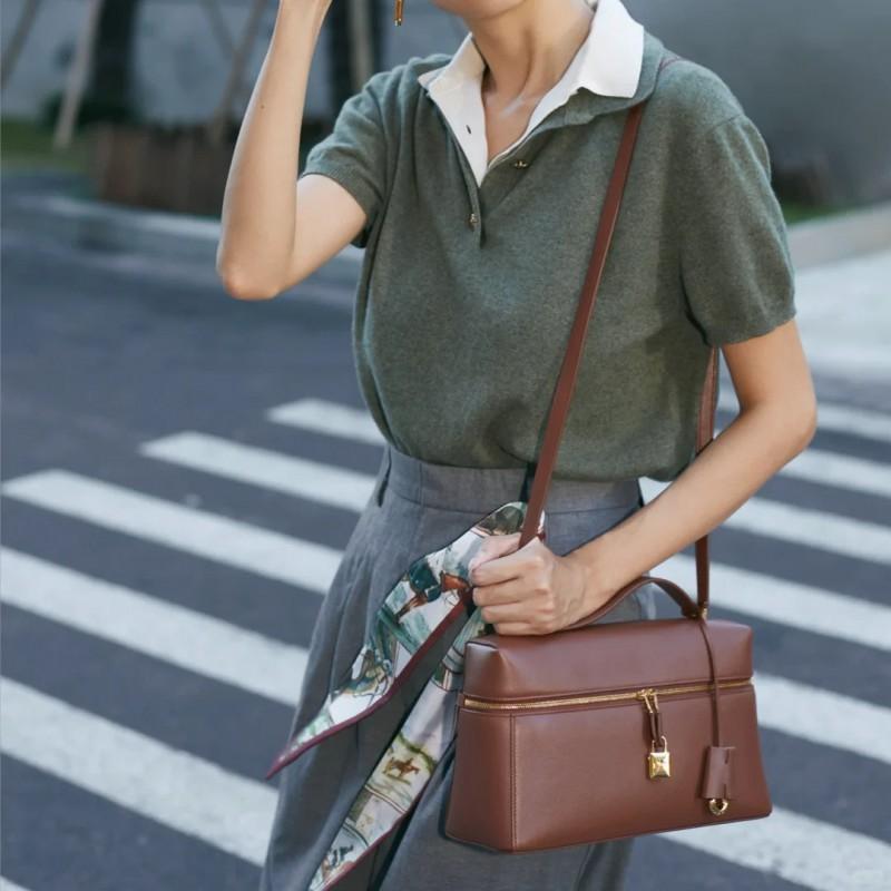 Genuine Leather Lunch Tote Bag Retro Vintage Handbag Daily Shoulder Women