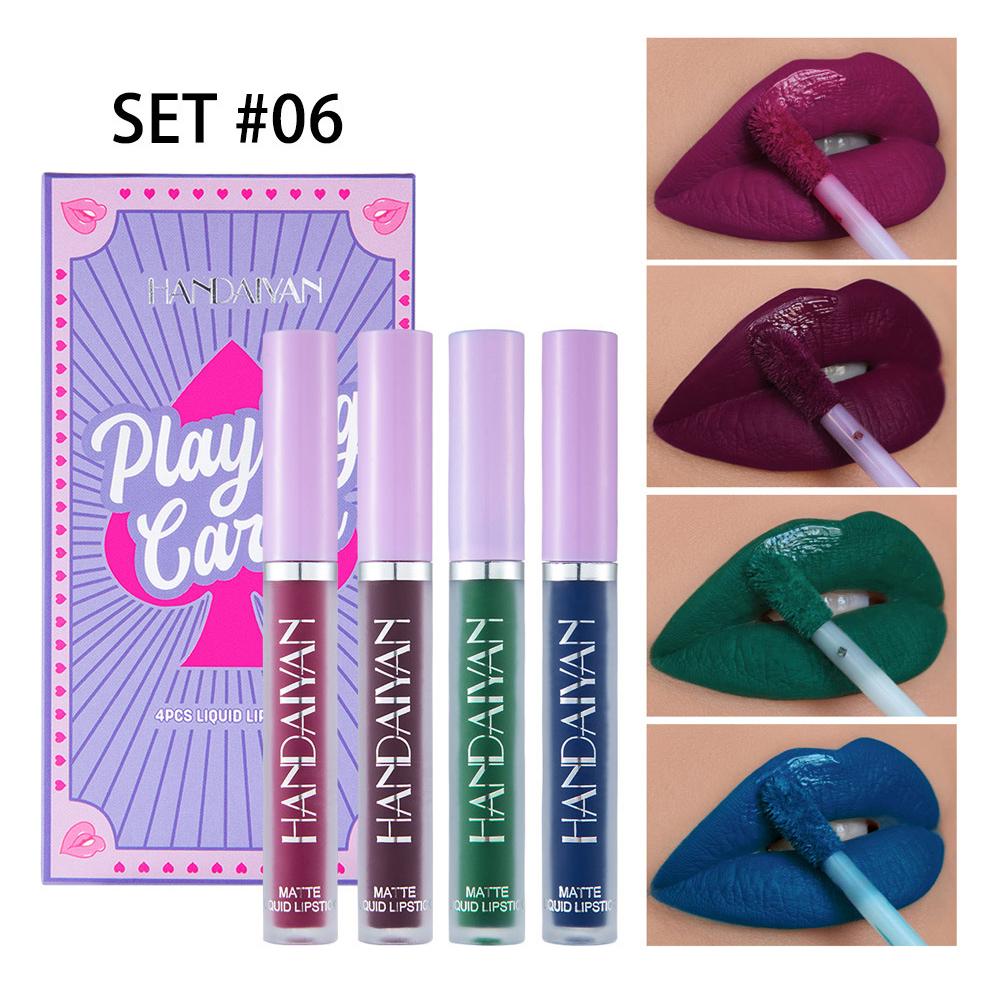 

Мини-тонкий тюбик с блеском для губ Poker Lipstick Набор из 4 матовых матовых помад с антипригарным покрытием 06#