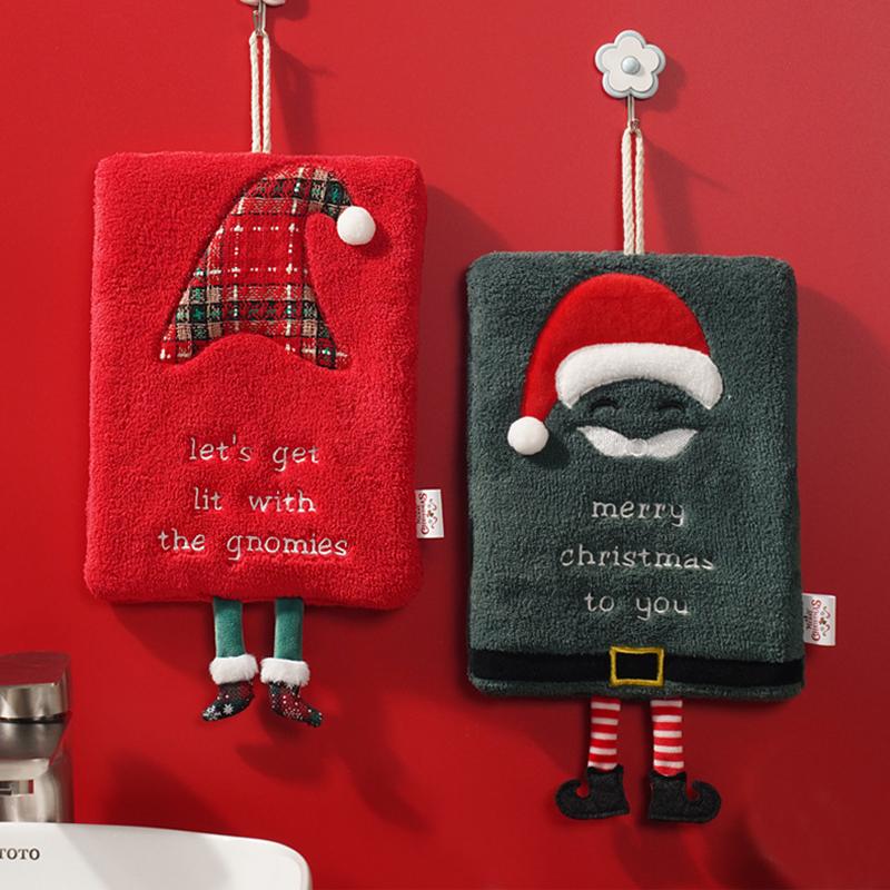 

Christmas Hand Towel Cute Santa Claus Shape Hanging Hand Towels Absorbent Coral Velvet Handkerchief Xmas Bathroom Decor 24x18cm
