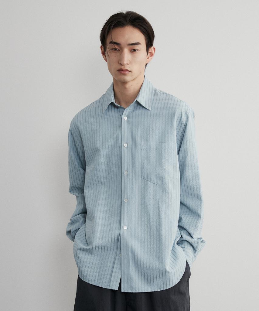 Le Mad One Pocket Normal Striped Shirt - Blue