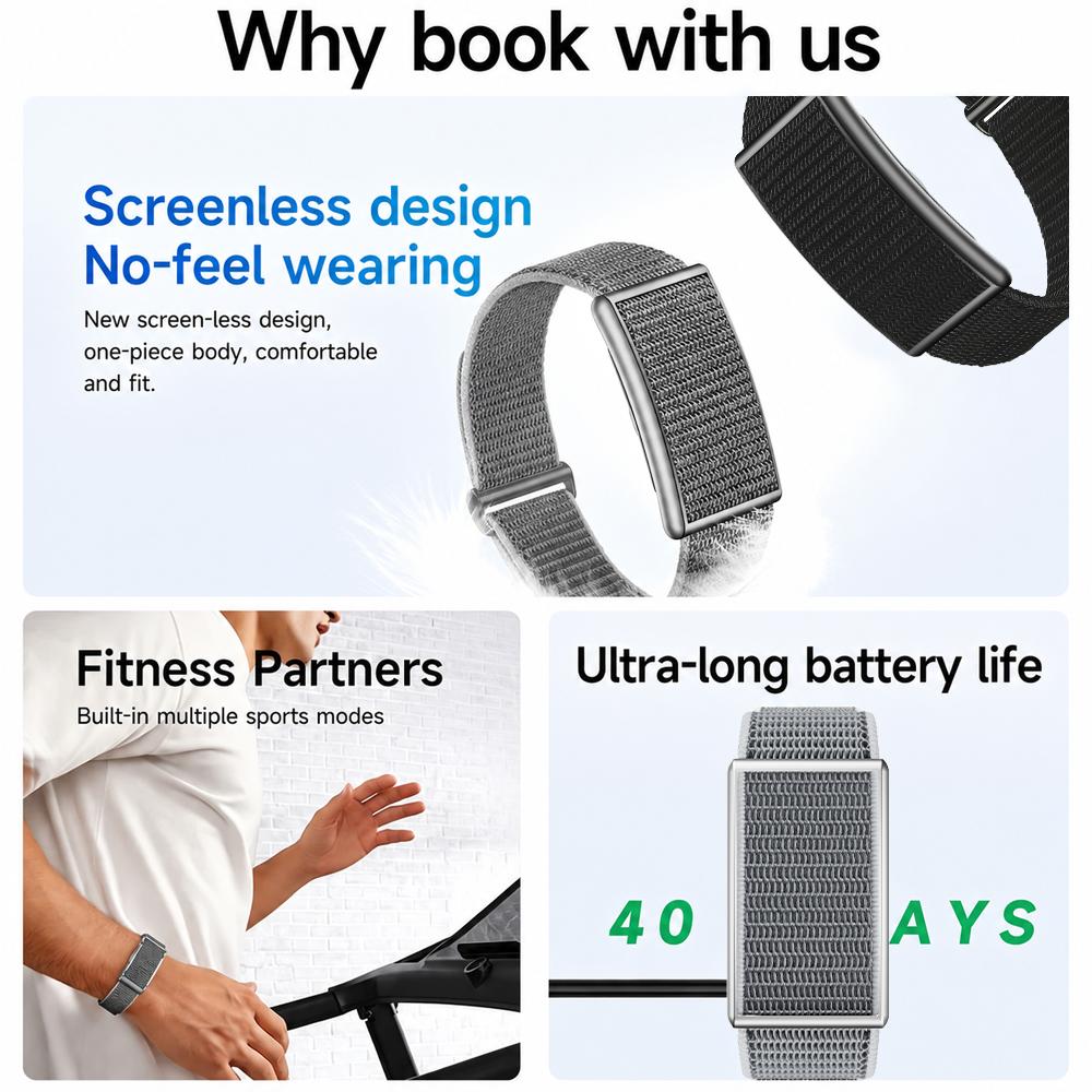 2026 New No Screen Smartwatch Men Sports Fitness Outdoors Fitness Tracker Heart Rate 1ATM Waterproof For Android IOS Smart Bracelet Women