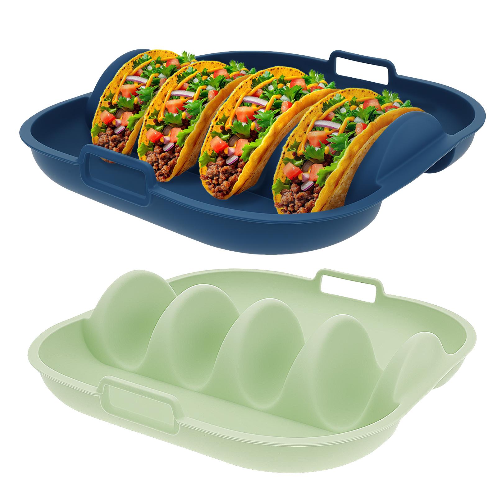 

2Pcs Taco Holder Mexican Pancake Rack Corn Tortilla Stand with Divider and Groove Stackable Kitchen Food Plate Tray