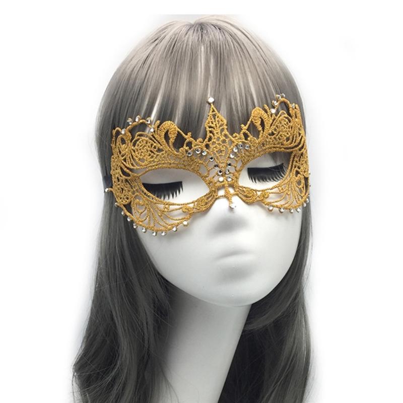 Rhinestone Half Face Mask for Women Halloween Masquerade Mask Antique Lace Half Face Mask Retro-Party Mask Cosplay Props