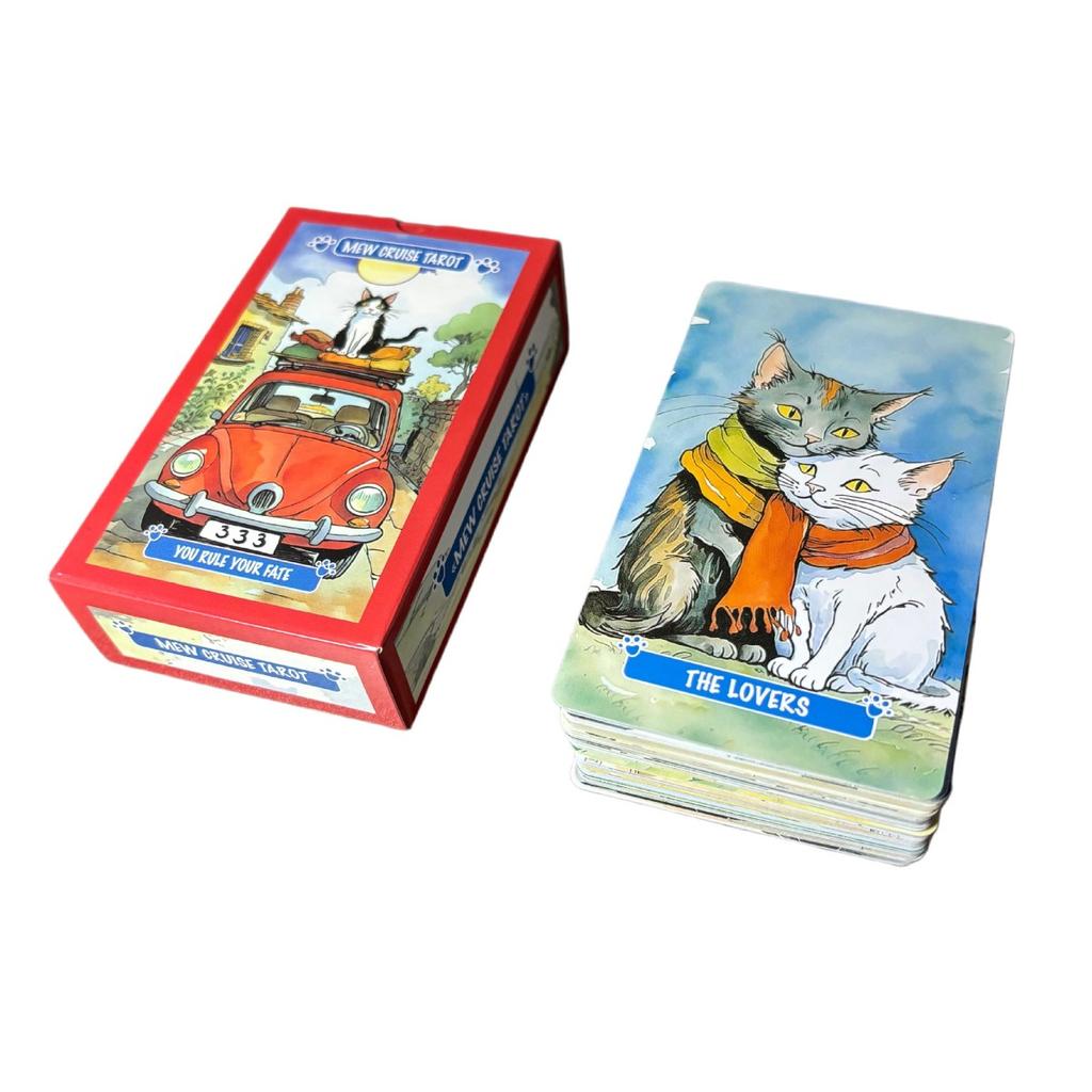 Mew Cruise Tarot Cards 10.3*6cm 78 Tarot Cards with Cute Cat Artwork, Divination Board Game for Cat Lovers and Beginners