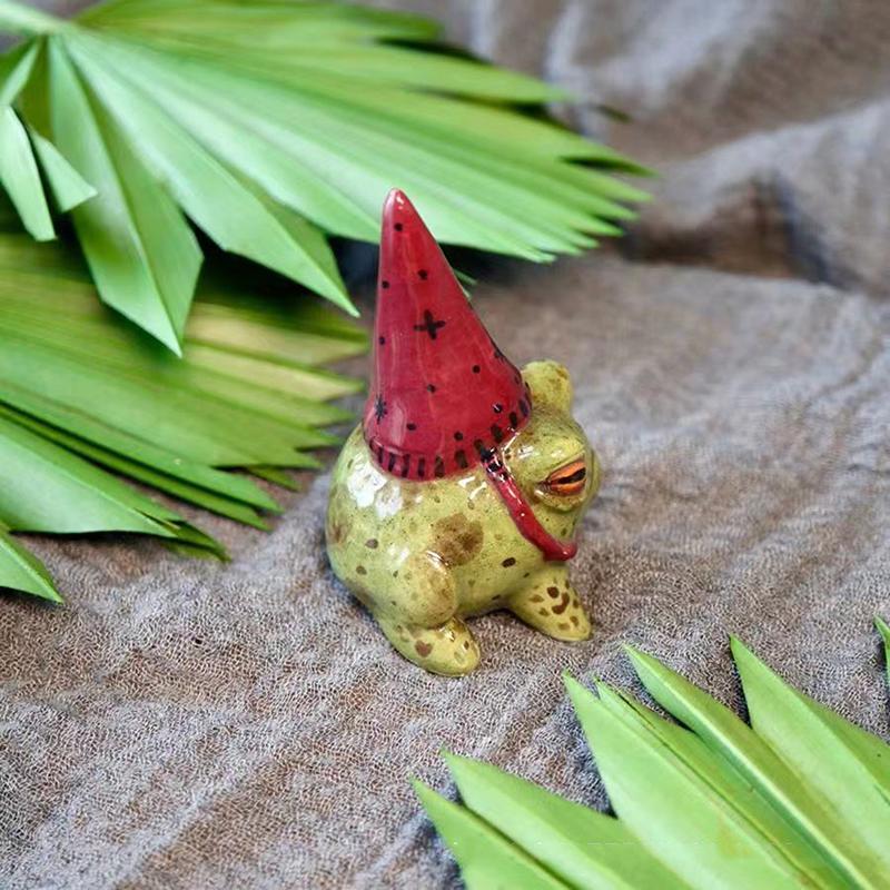Frog Statues For Garden Witch Hat Little Frog Statue Resin Figurine Outdoor Yard Art Sculpture Hand-Painted Bonsai Ornament