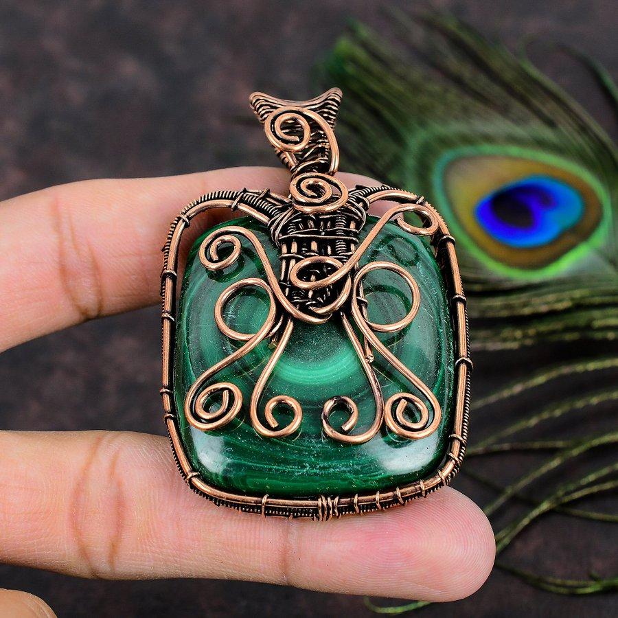Natural Malachite Gemstone Handmade Copper Wire Wrap Gift Pendant 2.80 y5K16